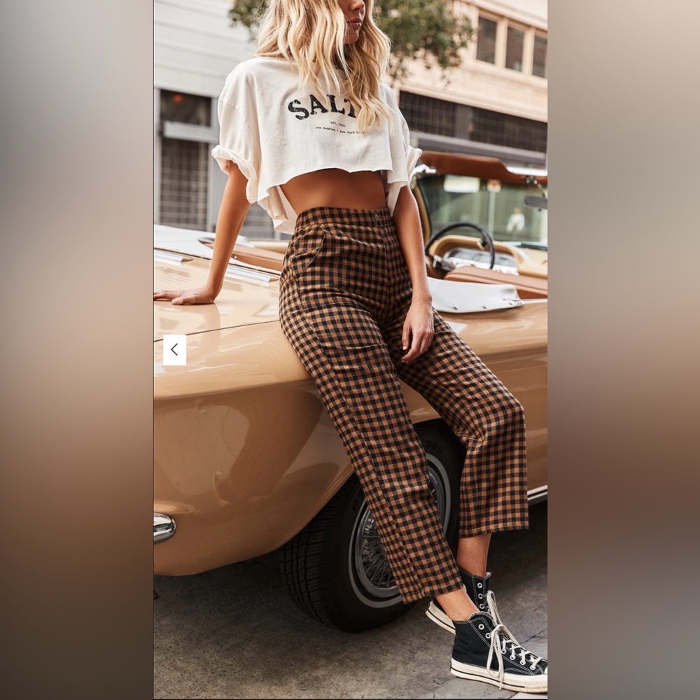 12th Tribe Black and Tan Checkered Cropped Trousers Straight Leg Fit